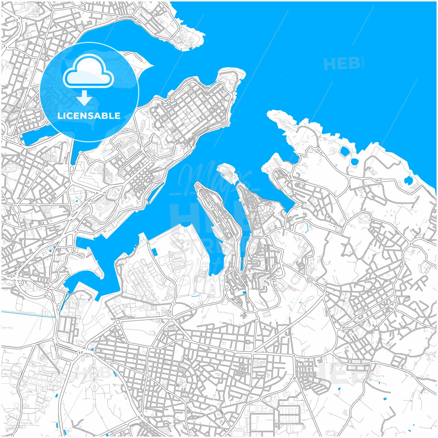 Senglea, South Eastern Region, Malta, city map with high quality roads.