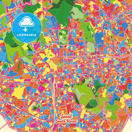 Seoul, South Korea Crazy Colorful Street Map Poster Template - HEBSTREITS Sketches