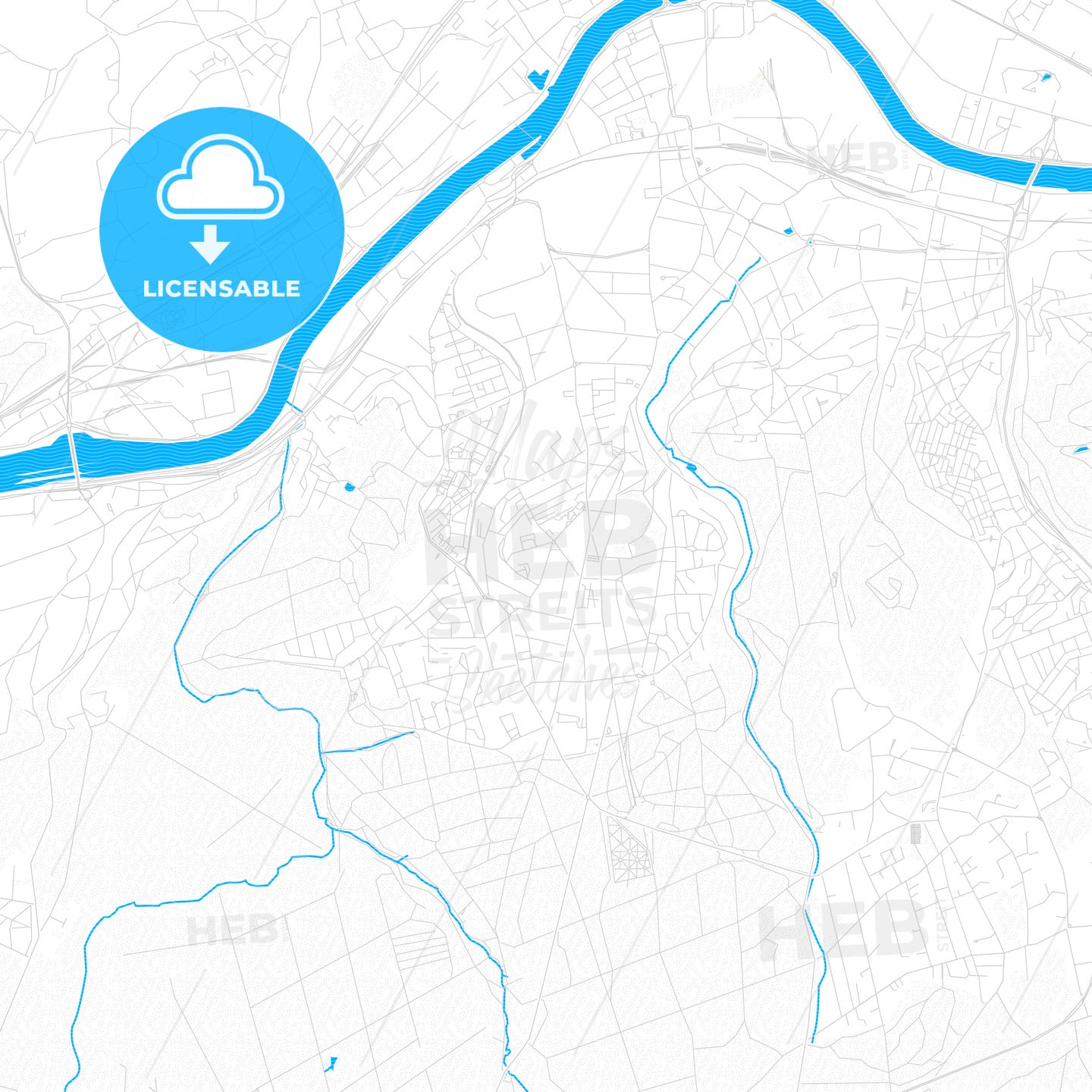 Seraing, Belgium PDF vector map with water in focus