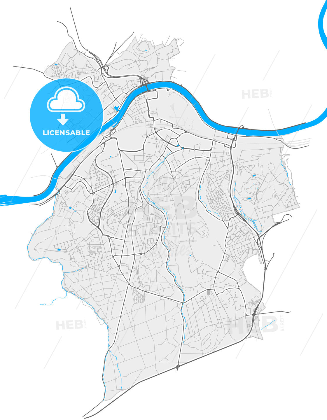 Seraing, Liège, Belgium, high quality vector map