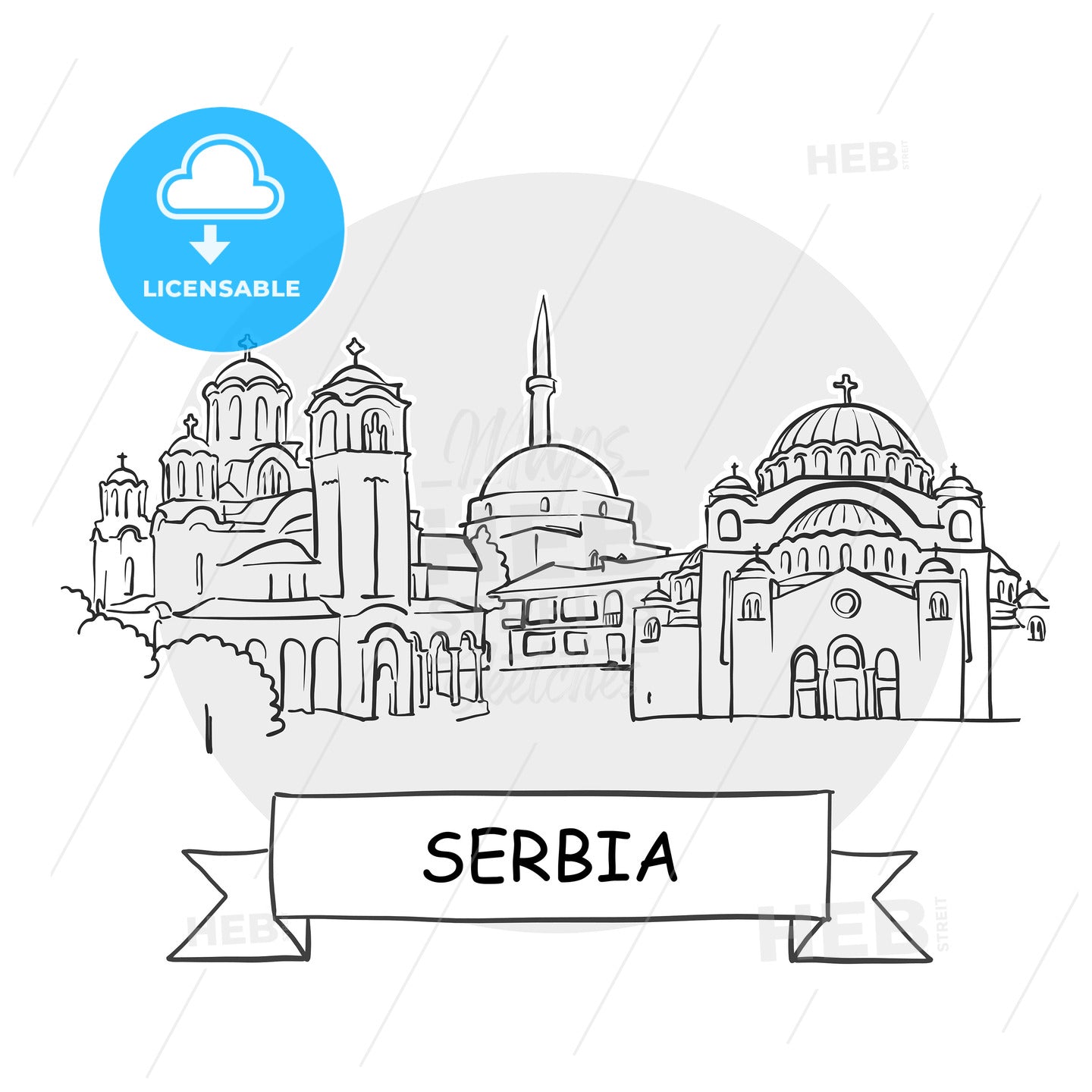 Serbia hand-drawn urban vector sign – instant download