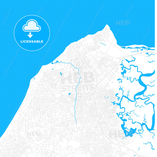 Serekunda, Gambia PDF vector map with water in focus