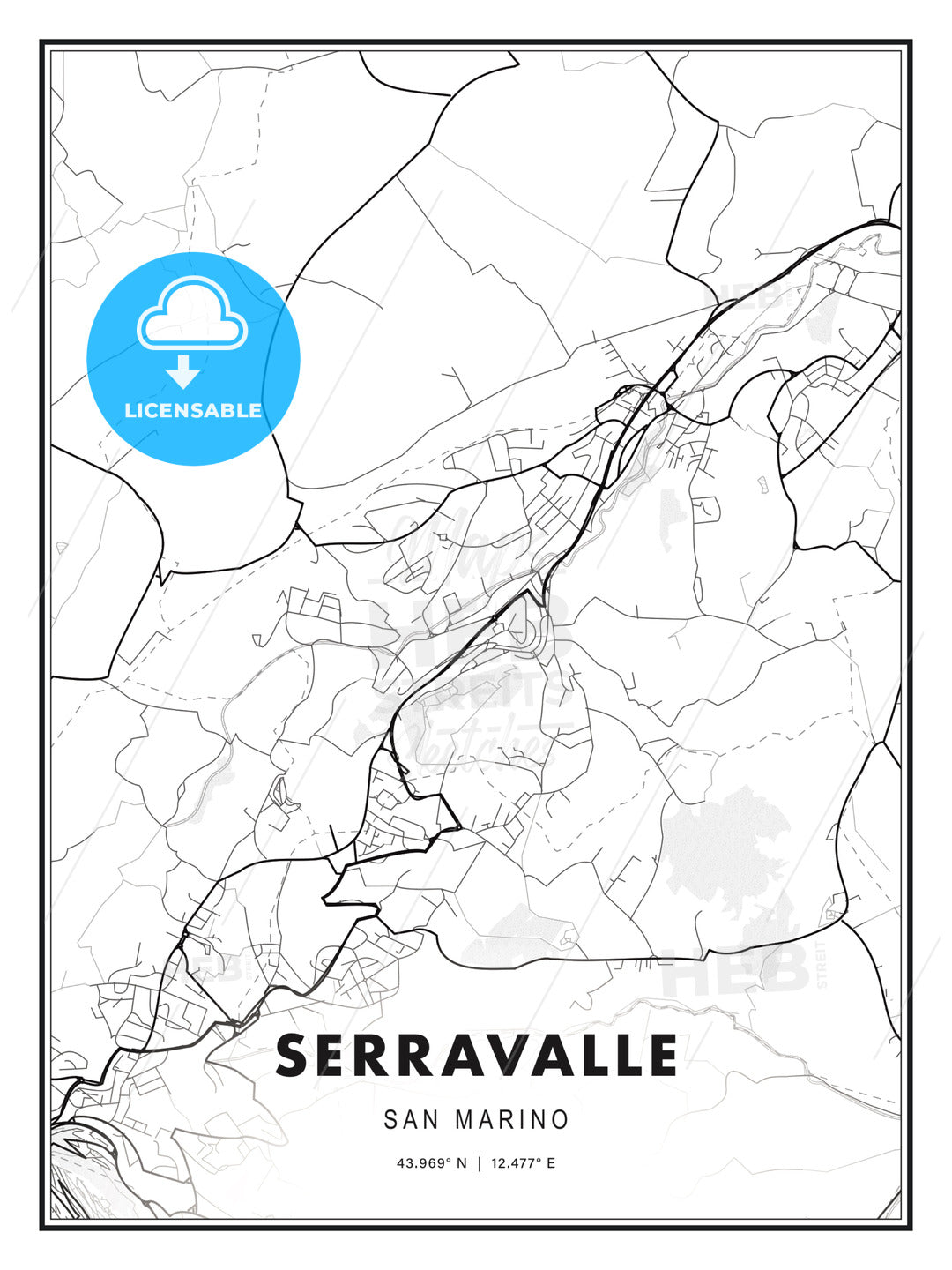 Serravalle, San Marino, Modern Print Template in Various Formats - HEBSTREITS Sketches