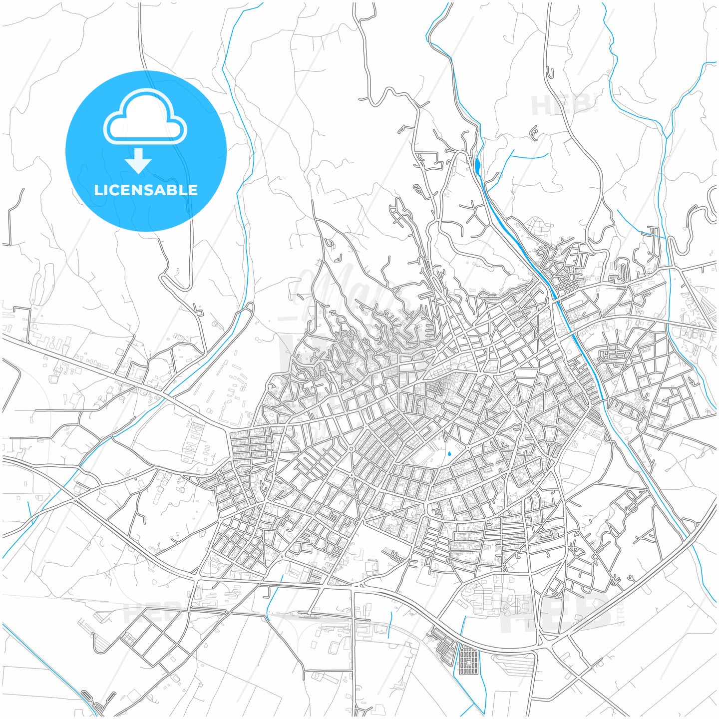 Serres, Central Macedonia, Greece, city map with high quality roads.