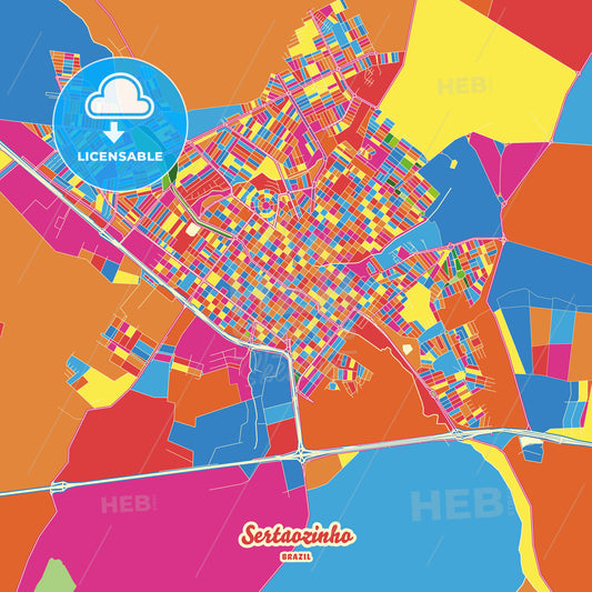 Sertaozinho, Brazil Crazy Colorful Street Map Poster Template - HEBSTREITS Sketches