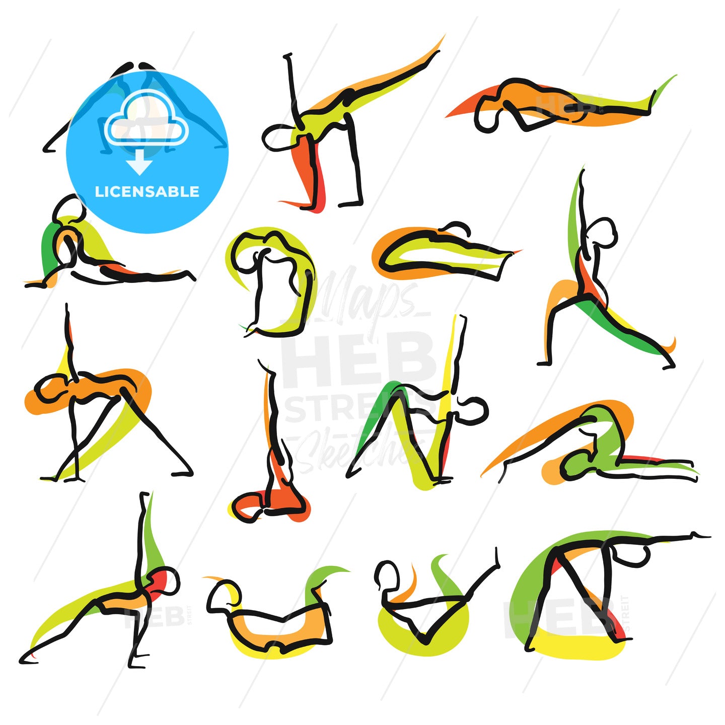 Set of 16 Yoga Doodle Icons – instant download