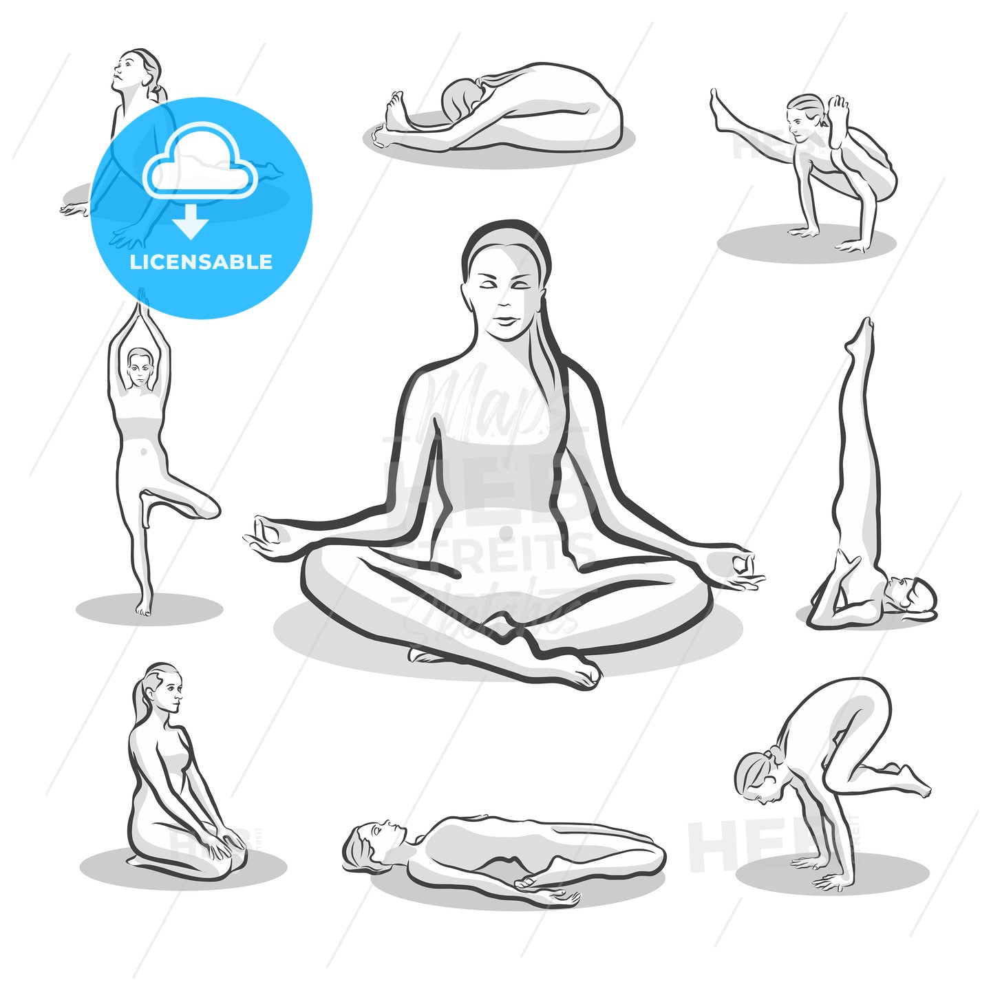 Set of Yoga Poses on white background – instant download