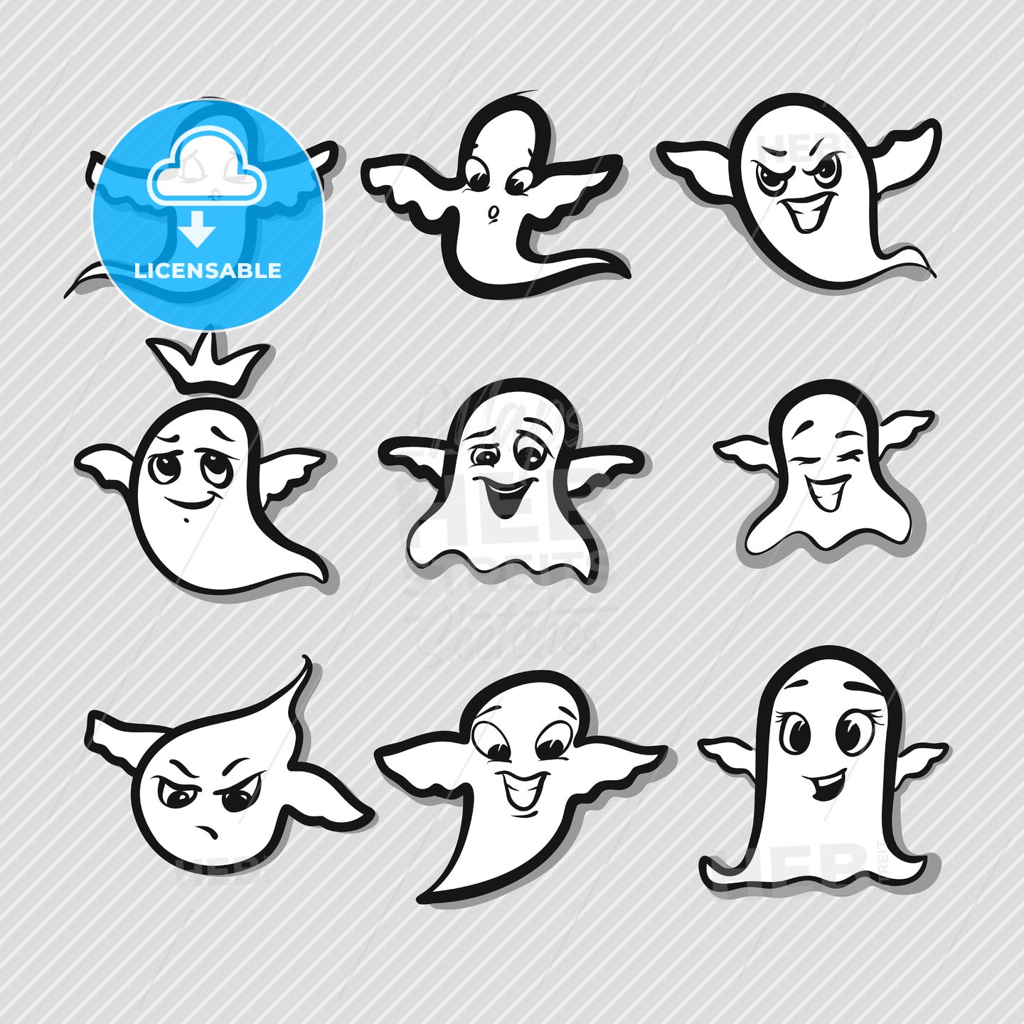 Set of emotional ghost expressions – instant download