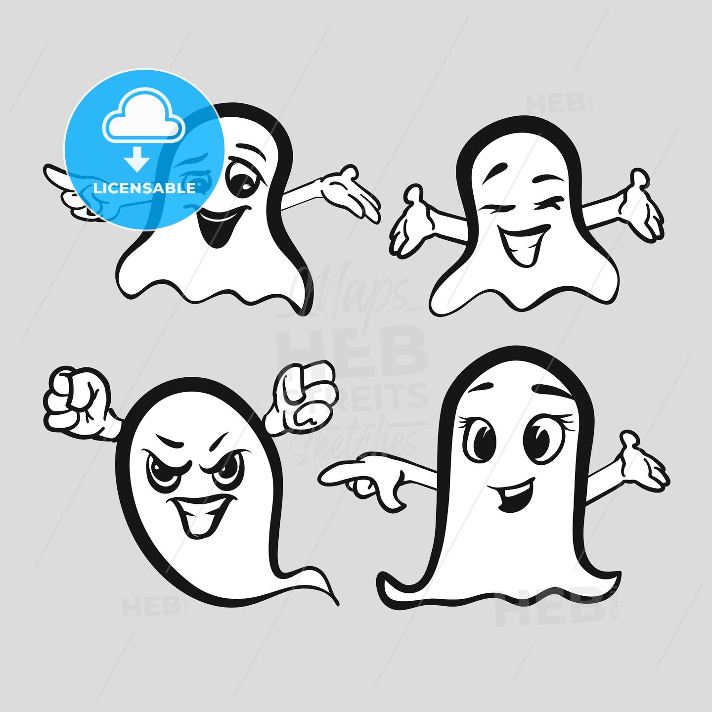 Set of emotional ghosts with hands – instant download