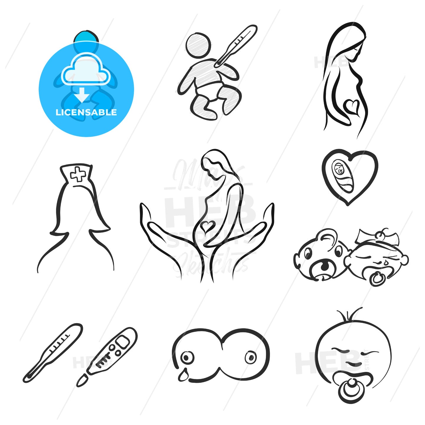 Set of pregnancy and midwife icons – instant download