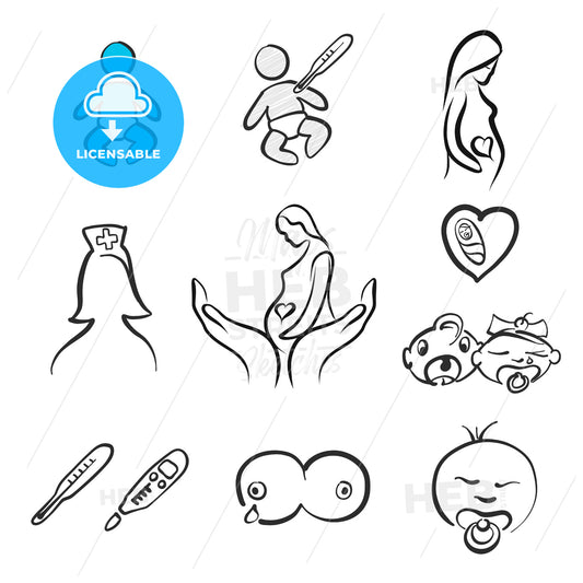 Set of pregnancy and midwife icons – instant download