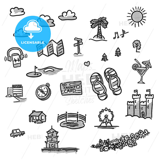 Set of travel icons drawings – instant download
