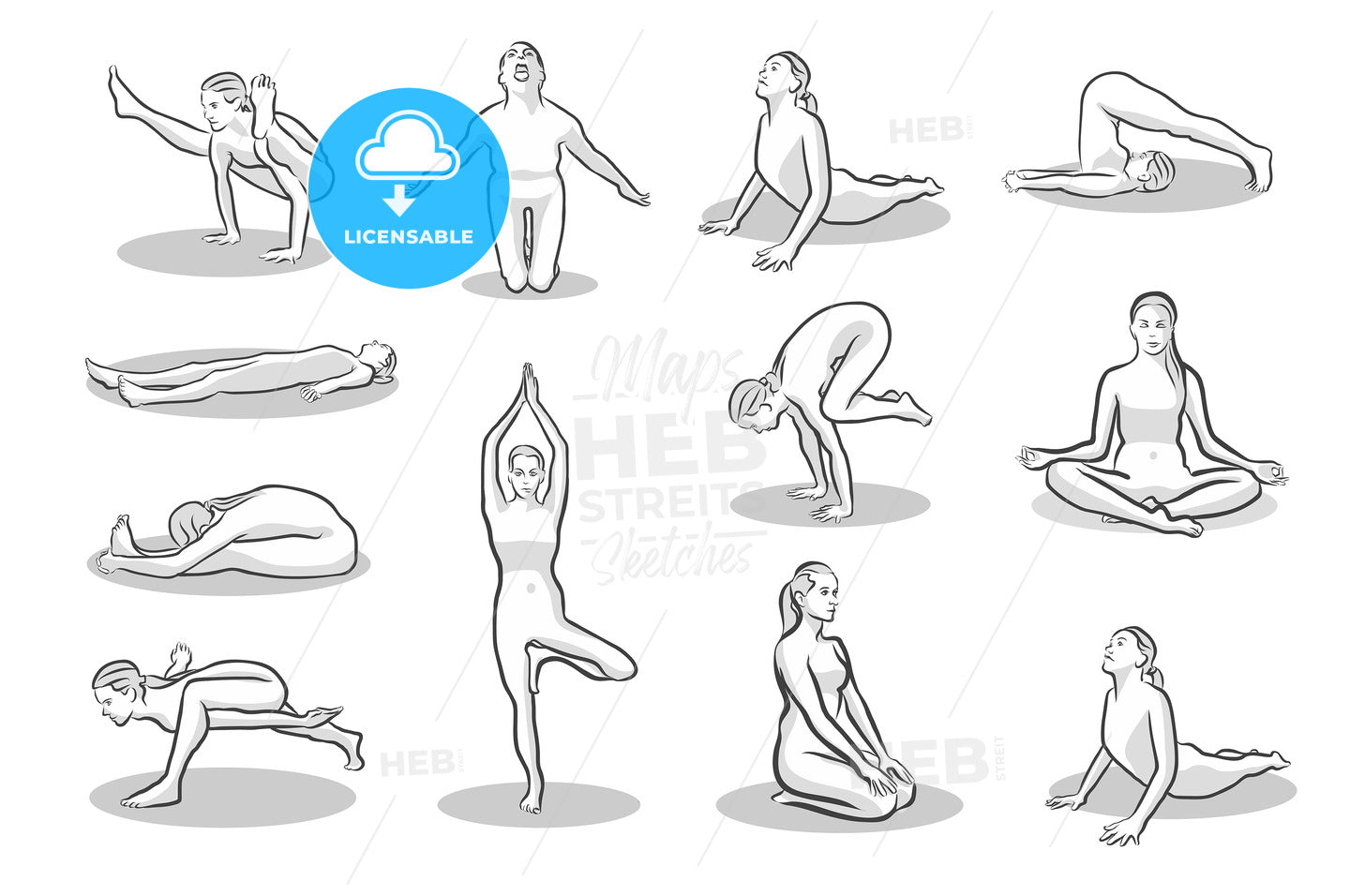 Set of twelve yoga poses – instant download
