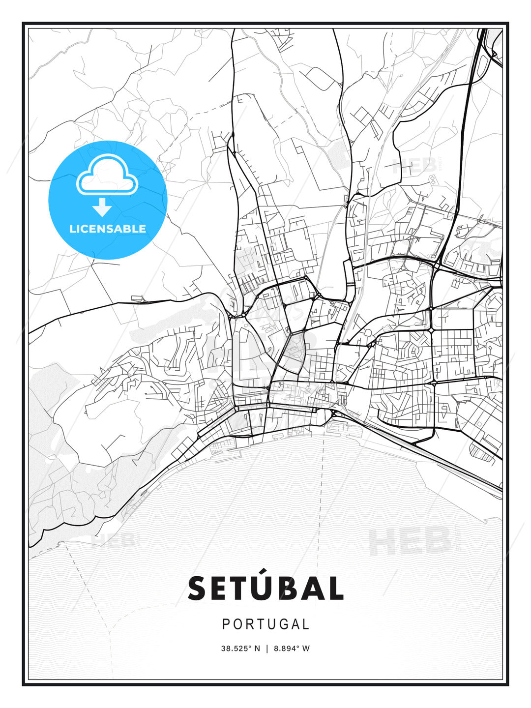 Setúbal, Portugal, Modern Print Template in Various Formats - HEBSTREITS Sketches