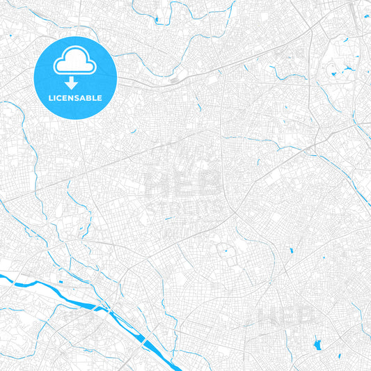 Setagaya, Japan PDF vector map with water in focus