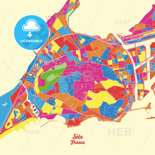 Sète, France Crazy Colorful Street Map Poster Template - HEBSTREITS Sketches