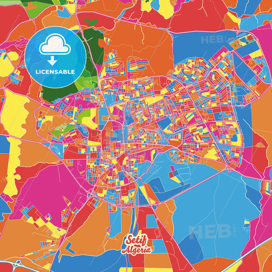 Setif, Algeria Crazy Colorful Street Map Poster Template - HEBSTREITS Sketches