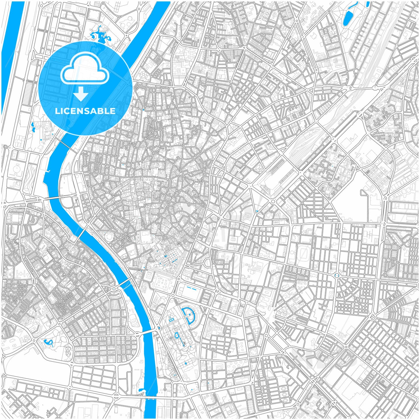 Sevilla, Spain, city map with high quality roads.