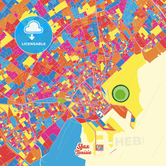 Sfax, Tunisia Crazy Colorful Street Map Poster Template - HEBSTREITS Sketches