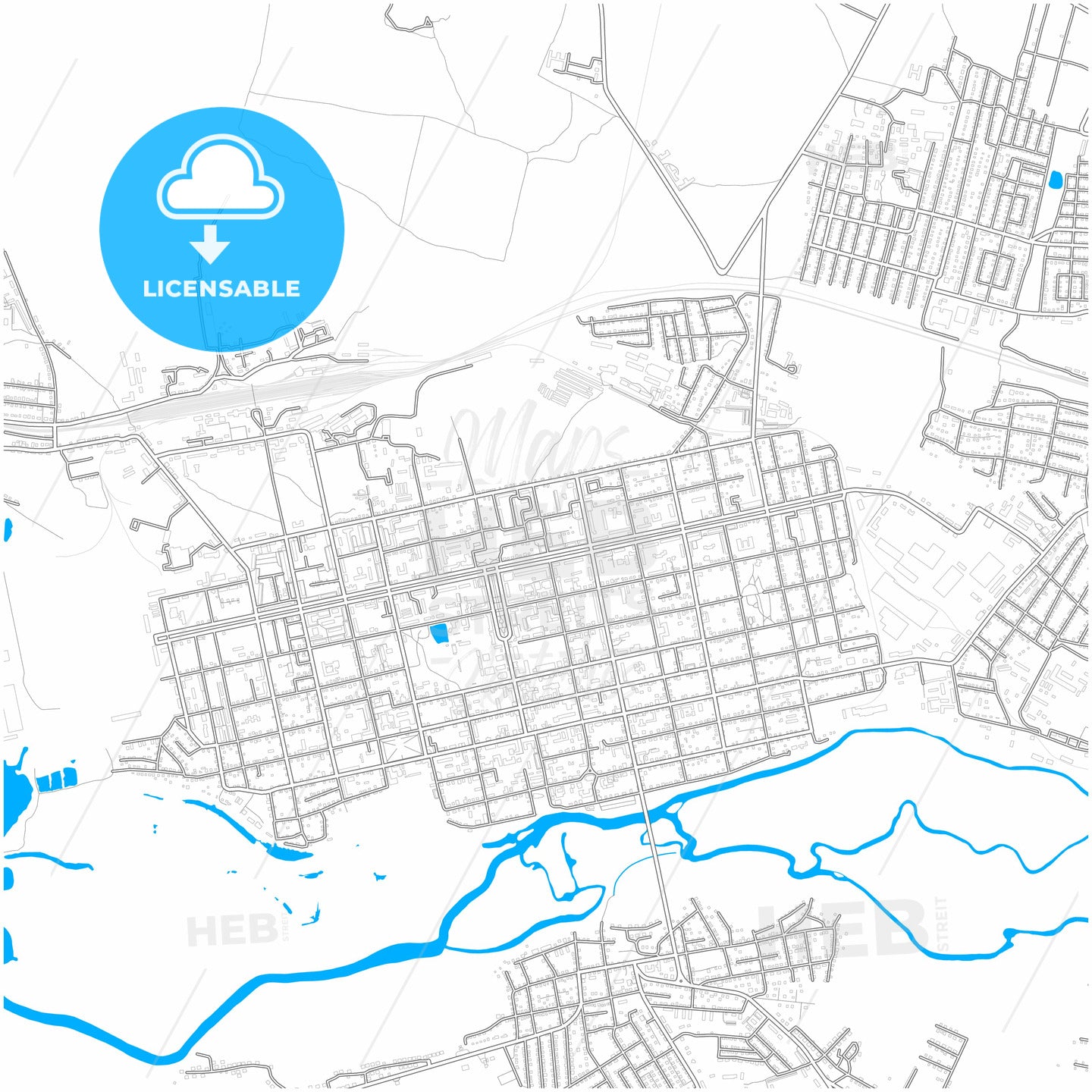 Shadrinsk, Kurgan Oblast, Russia, city map with high quality roads.