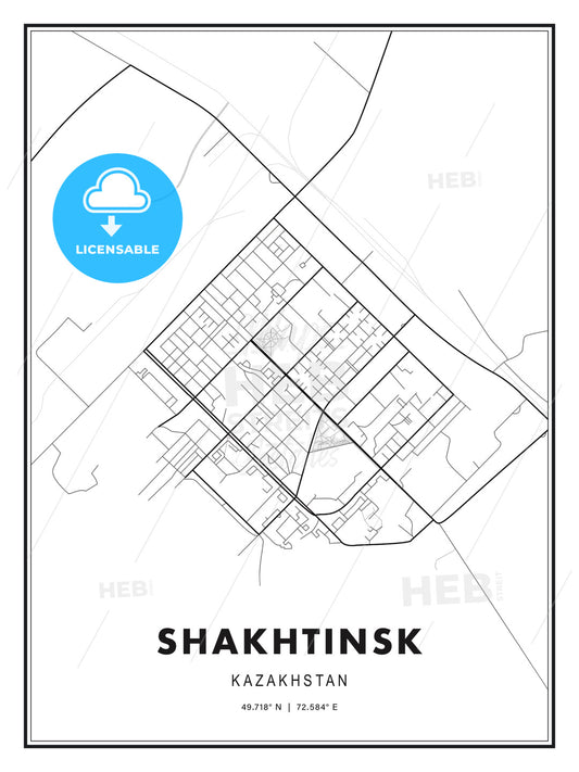 Shakhtinsk, Kazakhstan, Modern Print Template in Various Formats - HEBSTREITS Sketches