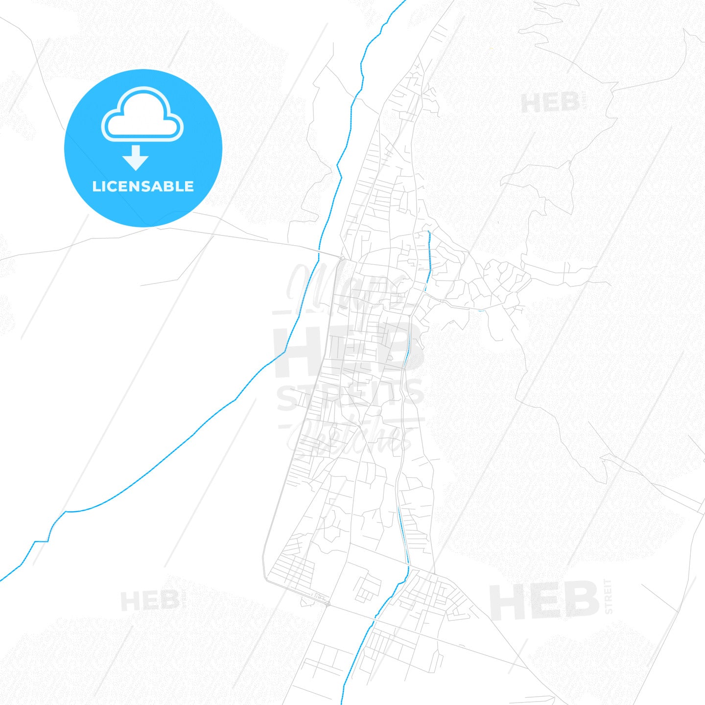 Shaki, Azerbaijan PDF vector map with water in focus