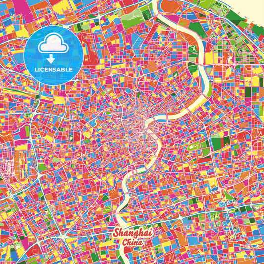 Shanghai, China Crazy Colorful Street Map Poster Template - HEBSTREITS Sketches