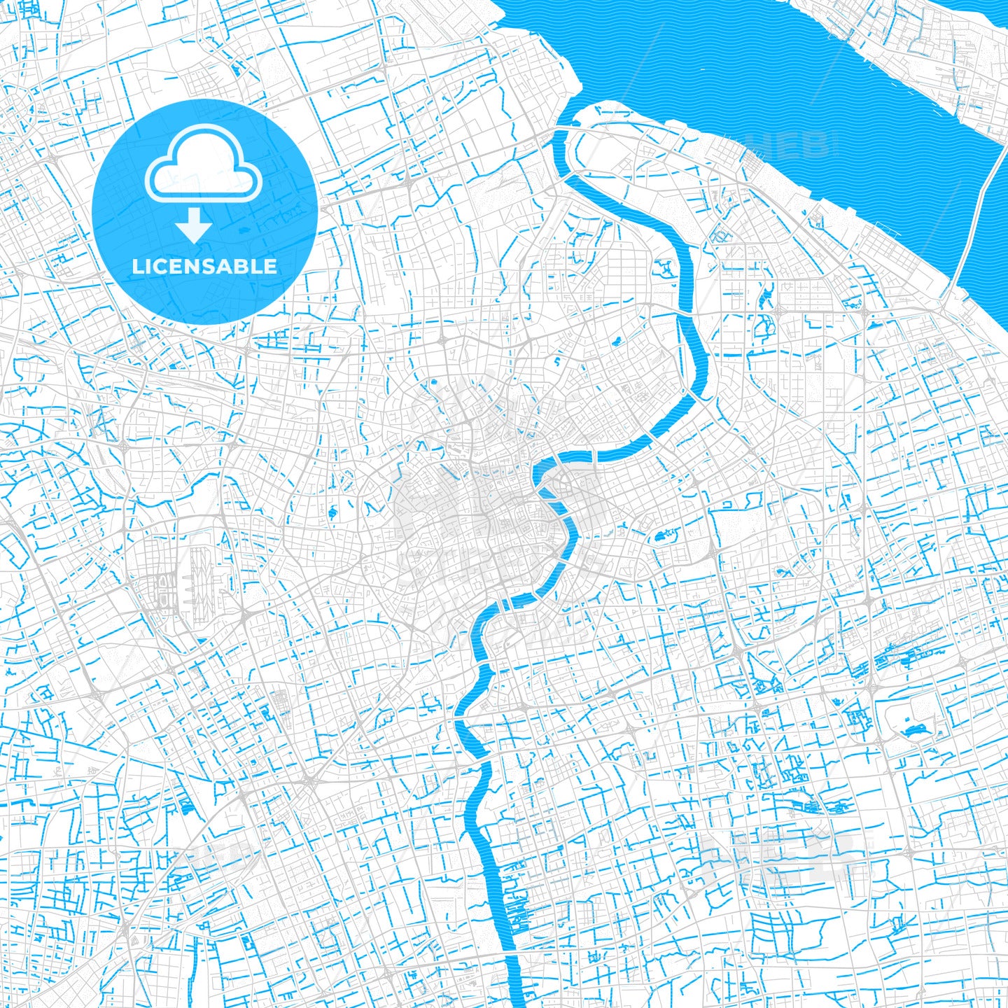 Shanghai, China PDF vector map with water in focus