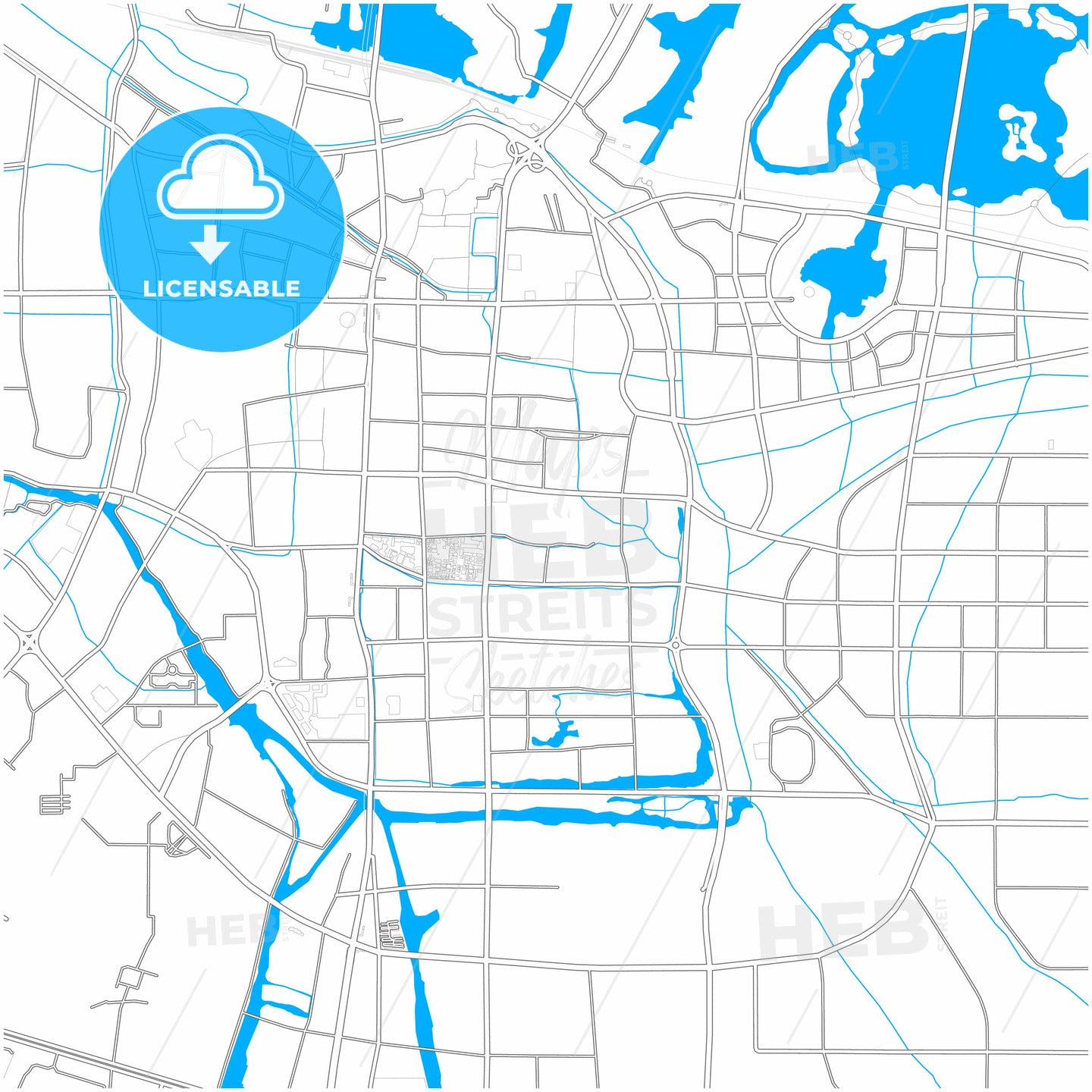 Shaoxing, Zhejiang, China, city map with high quality roads.