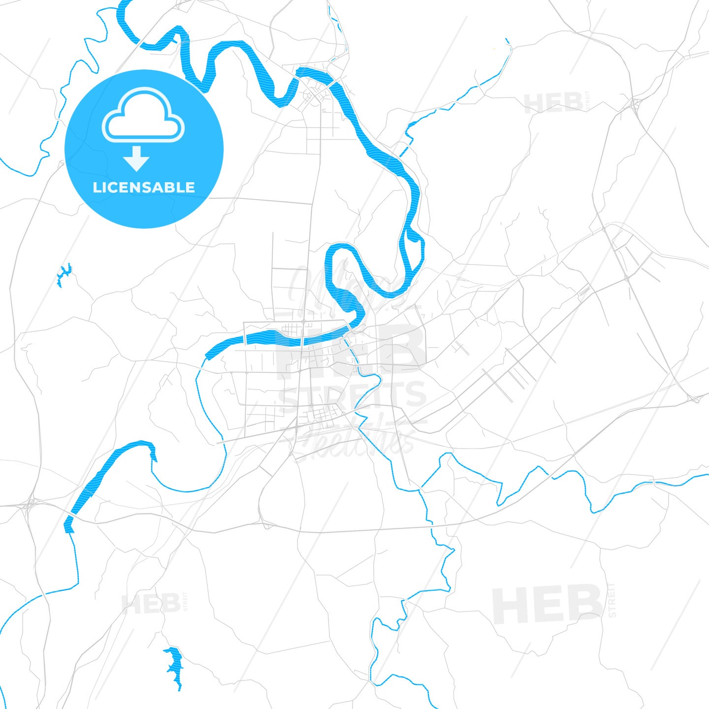Shaoyang, China PDF vector map with water in focus