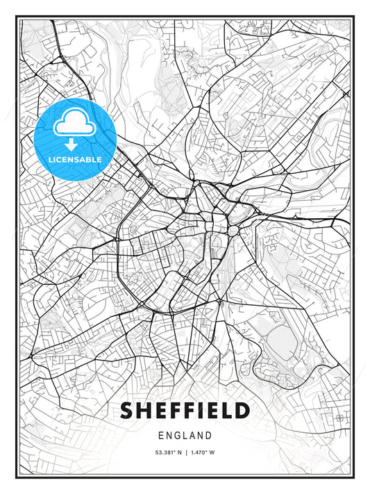Sheffield, England, Modern Print Template in Various Formats - HEBSTREITS Sketches