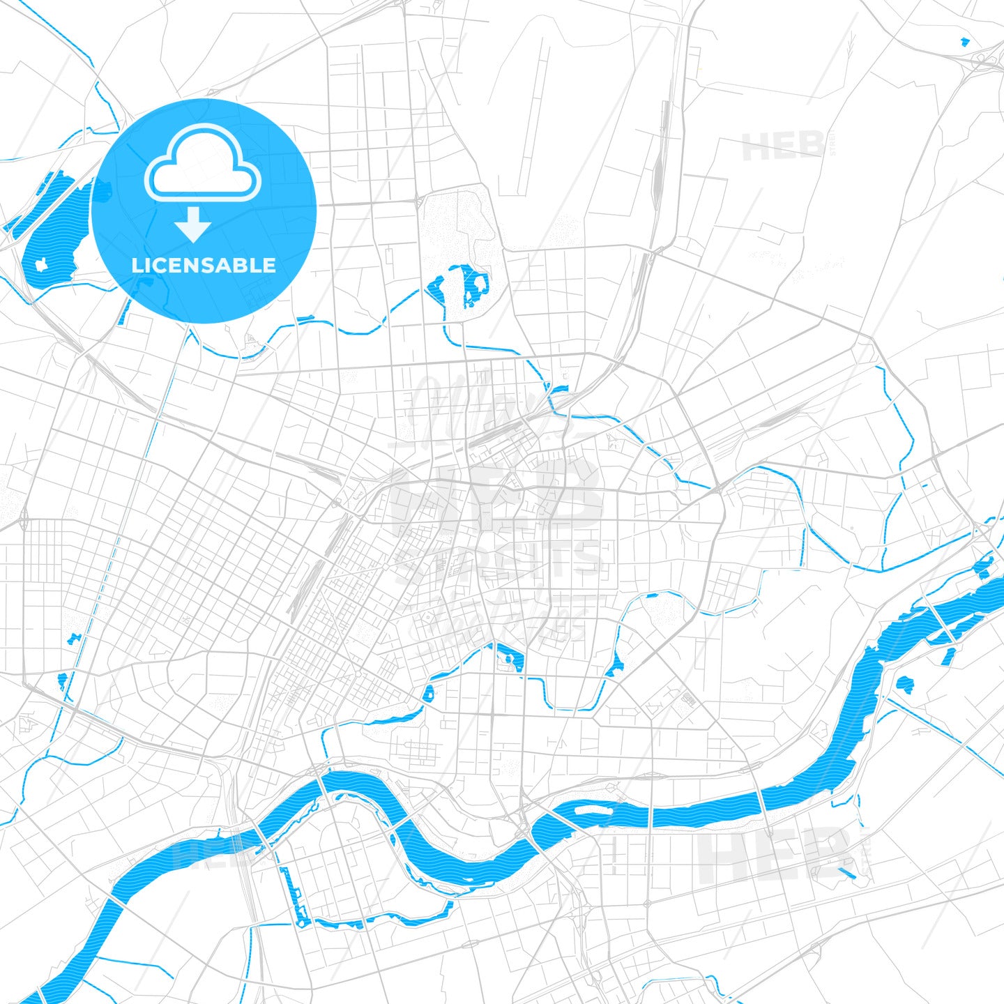 Shenyang, China PDF vector map with water in focus