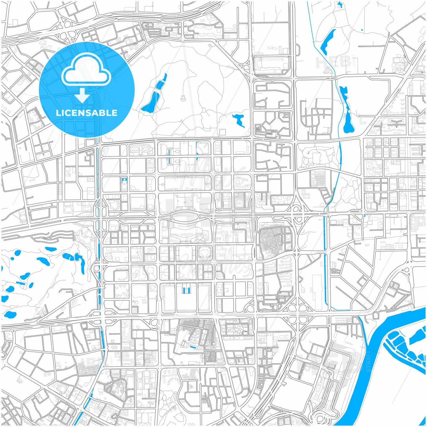 Shenzhen, Guangdong, China, city map with high quality roads.