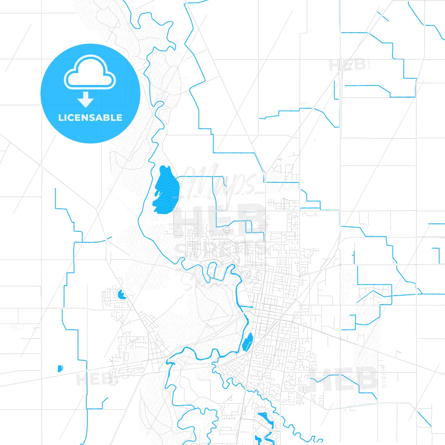 Shepparton–Mooroopna, Australia PDF vector map with water in focus