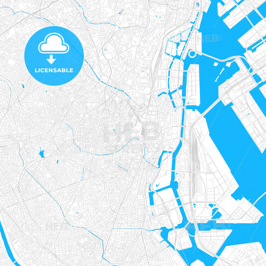 Shinagawa, Japan PDF vector map with water in focus