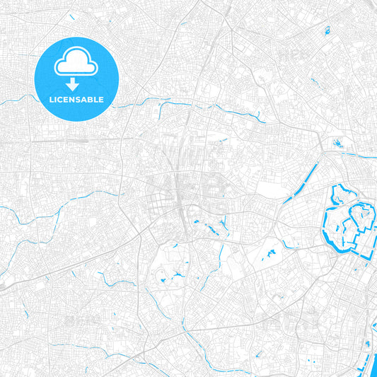 Shinjuku, Japan PDF vector map with water in focus