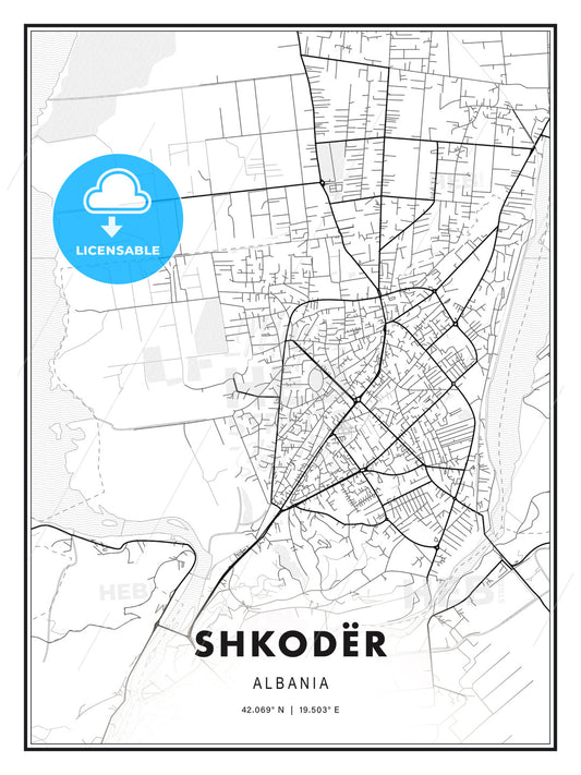 Shkodër, Albania, Modern Print Template in Various Formats - HEBSTREITS Sketches