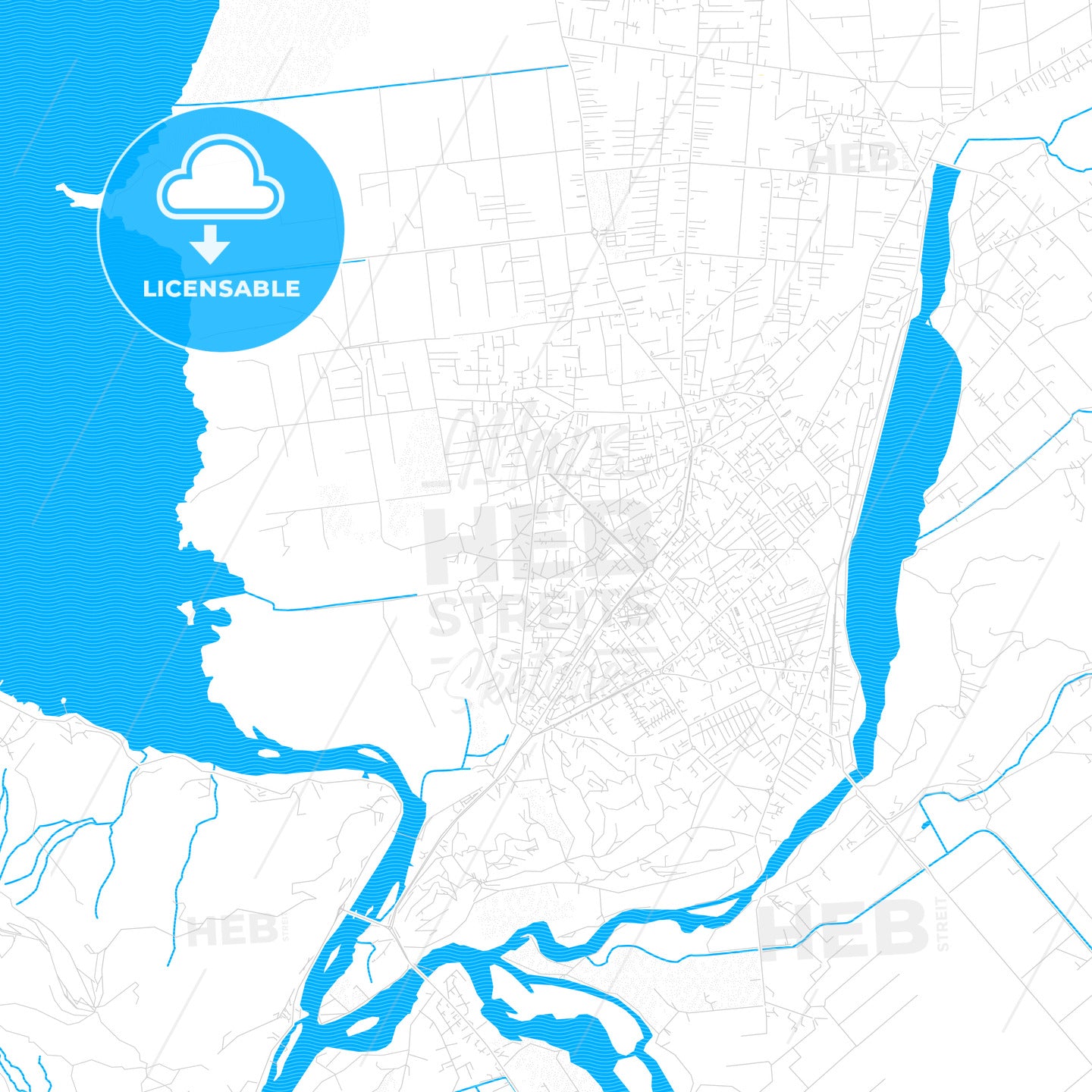 Shkodër, Albania PDF vector map with water in focus