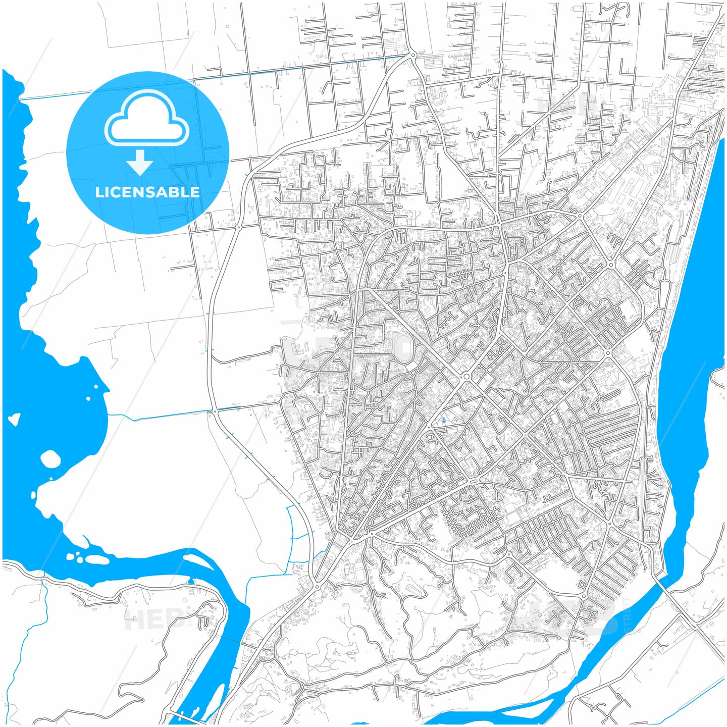 Shkodër, Albania, city map with high quality roads.