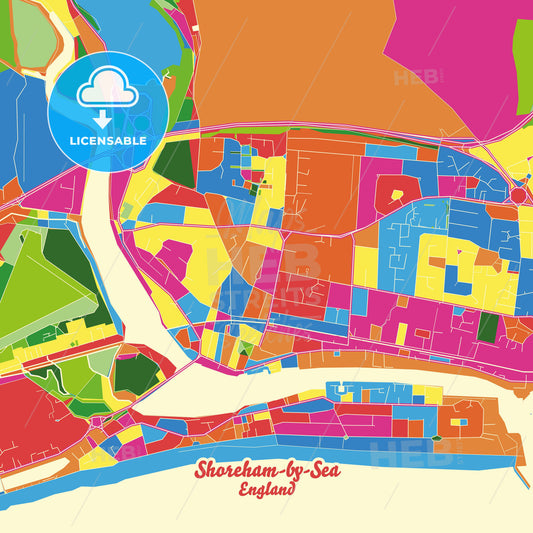 Shoreham-by-Sea, England Crazy Colorful Street Map Poster Template - HEBSTREITS Sketches