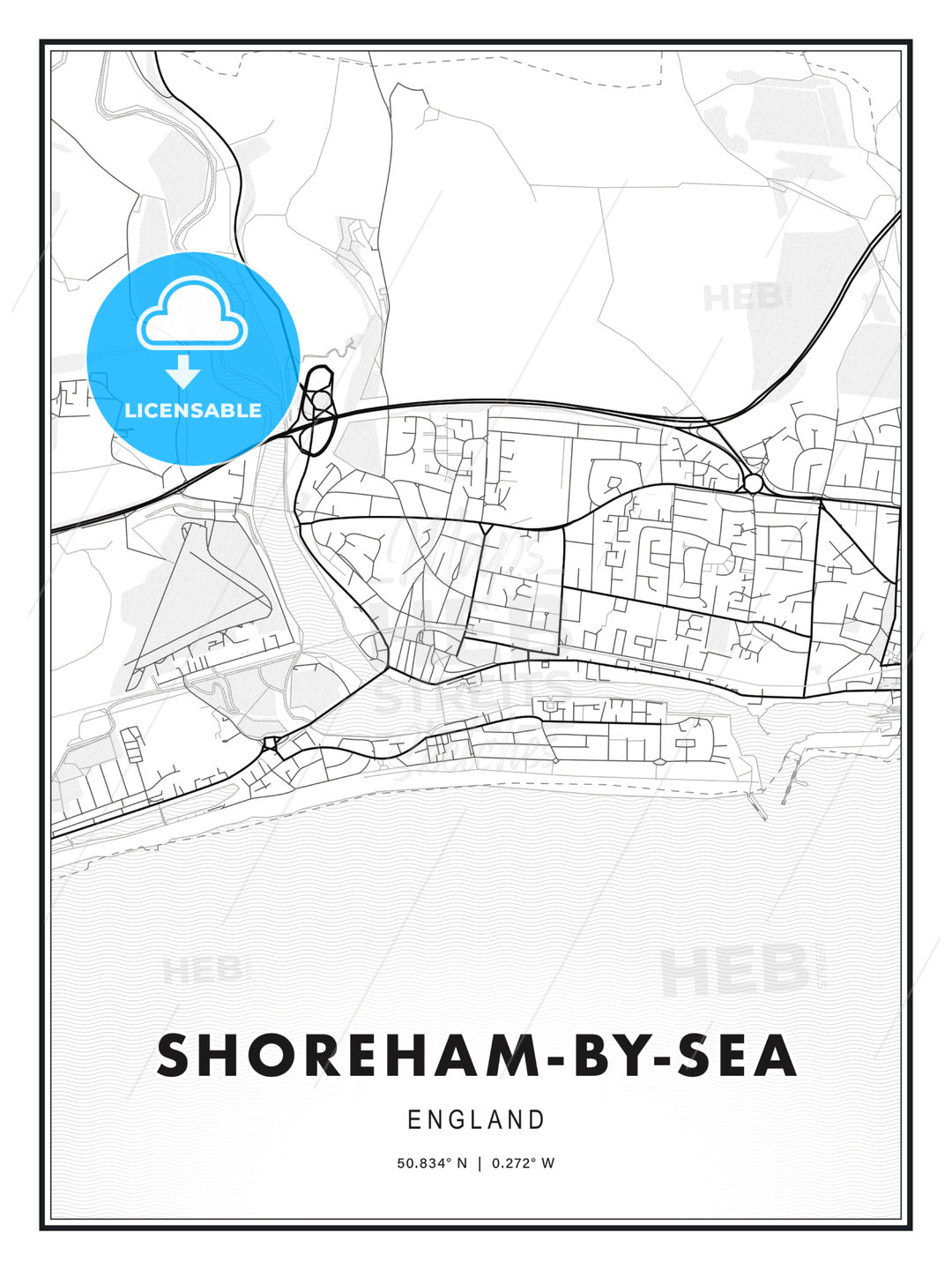 Shoreham-by-Sea, England, Modern Print Template in Various Formats - HEBSTREITS Sketches