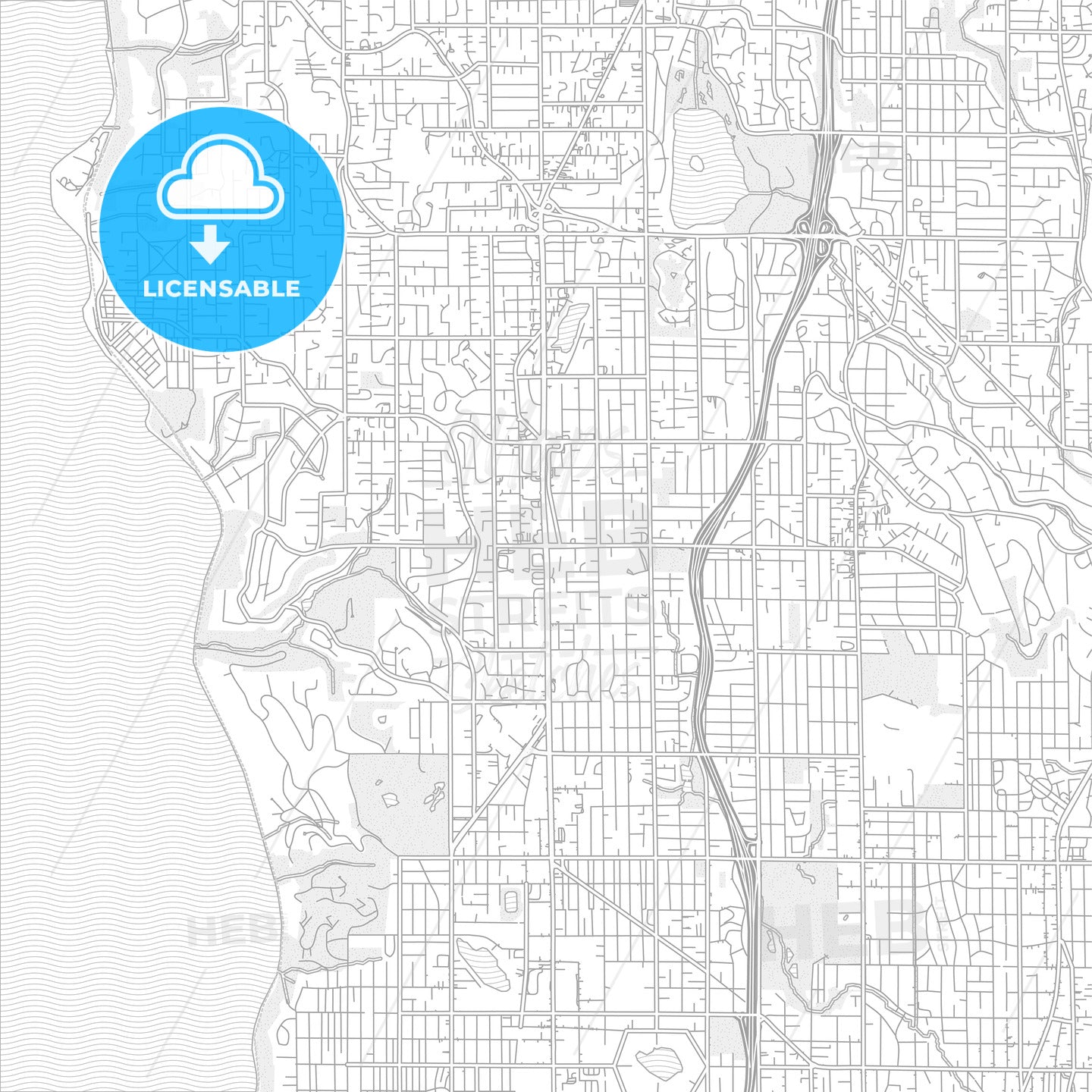 Shoreline, Washington, USA, bright outlined vector map