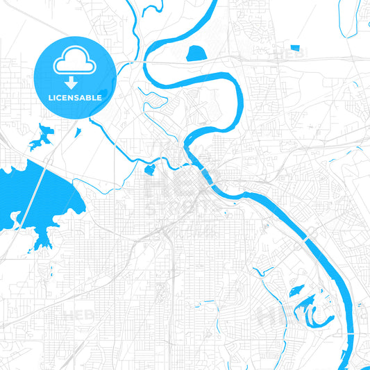 Shreveport, Louisiana, United States, PDF vector map with water in focus