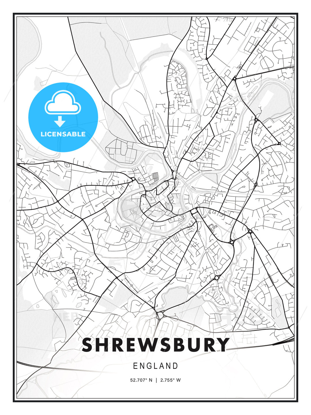 Shrewsbury, England, Modern Print Template in Various Formats - HEBSTREITS Sketches