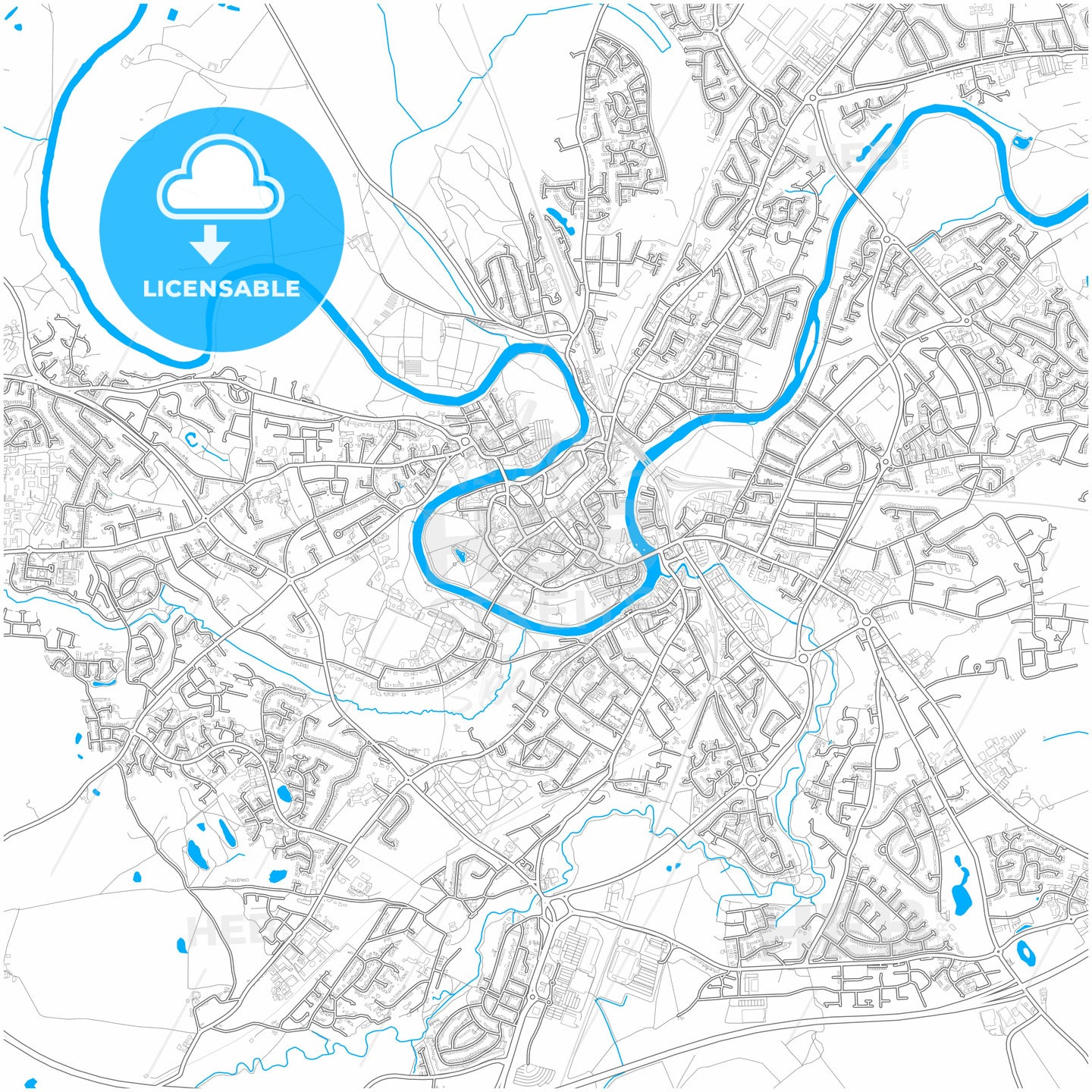 Shrewsbury, West Midlands, England, city map with high quality roads.