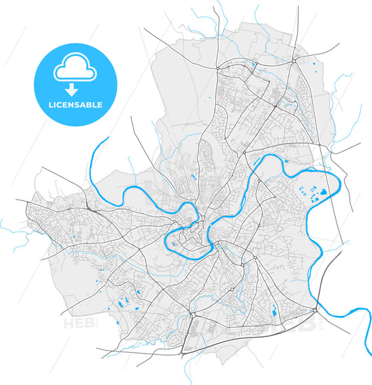Shrewsbury, West Midlands, England, high quality vector map