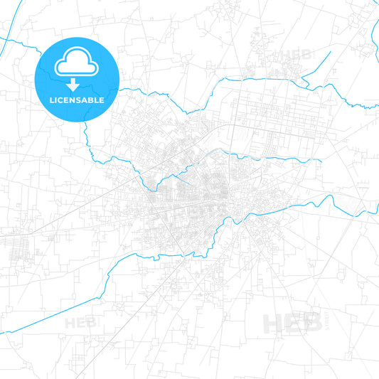 Sialkot, Pakistan PDF vector map with water in focus
