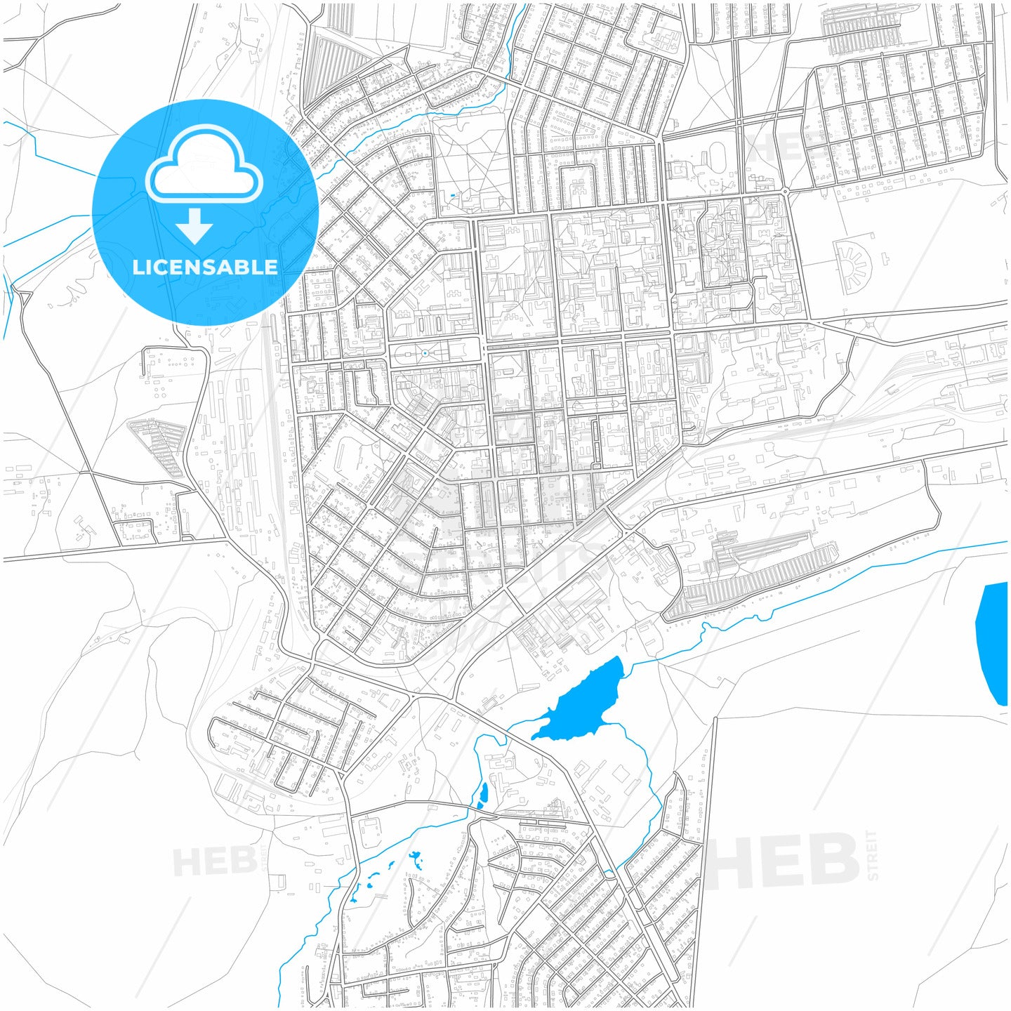 Sibay, Republic of Bashkortostan, Russia, city map with high quality roads.