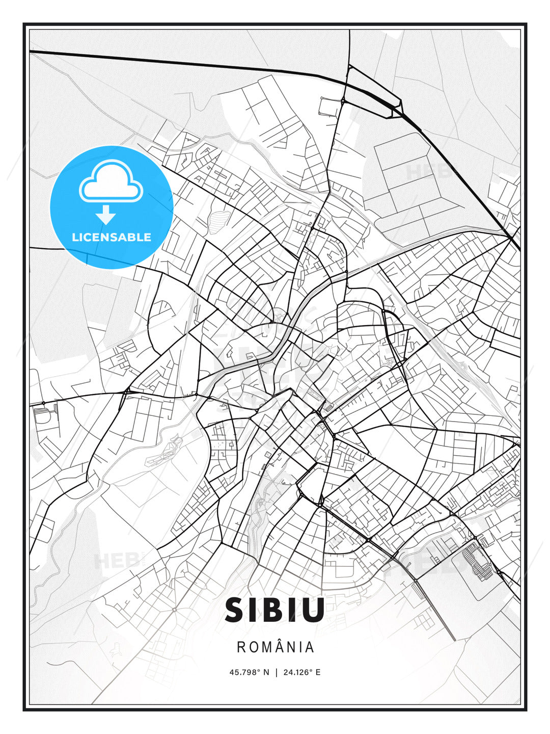 Sibiu, Romania, Modern Print Template in Various Formats - HEBSTREITS Sketches