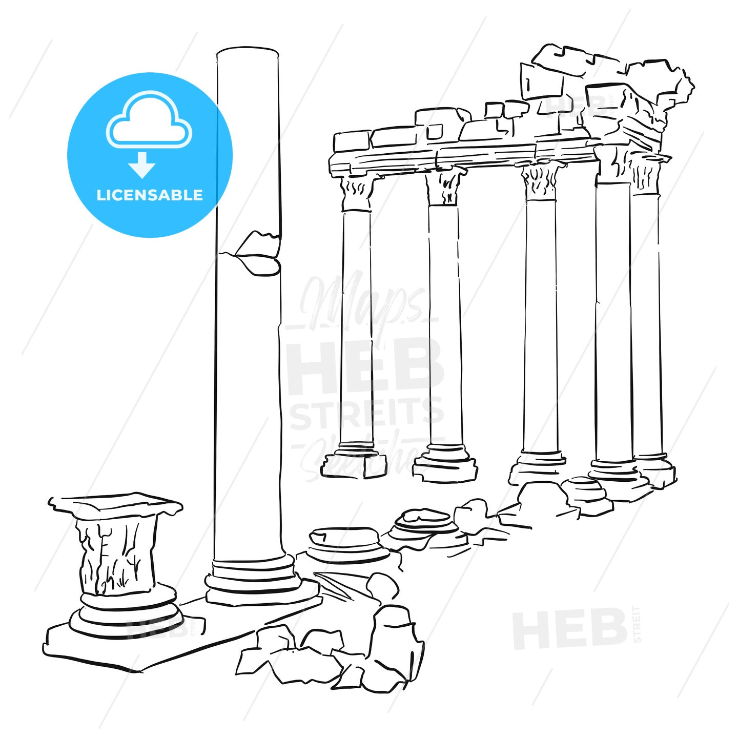 Side Temple Apollo Turkey Sketched – instant download
